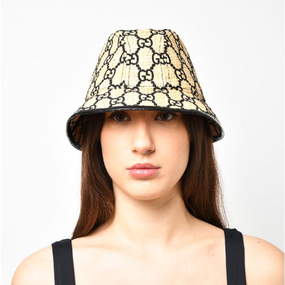Gucci embroidered raffia bucket hat - size M